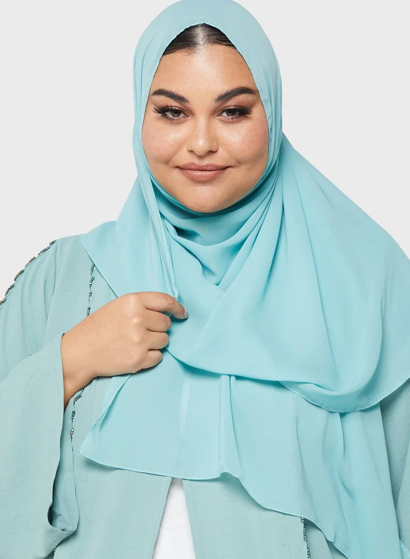 Hayas Closet Curve Embellished Piping Detail Colored Abaya