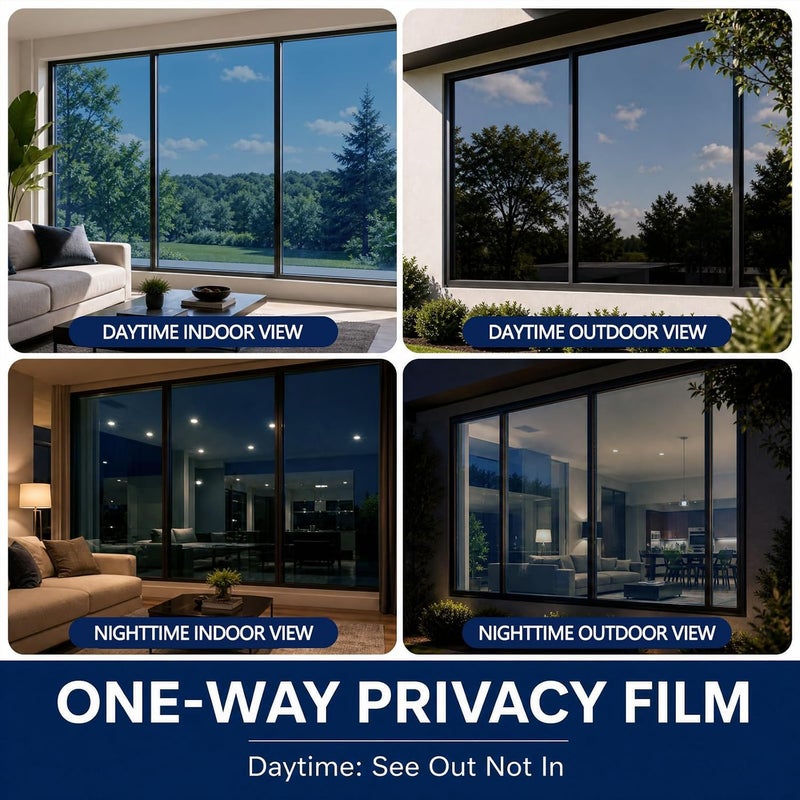 WPCTEV One Way Mirror Window Film Daytime Privacy Heat Control Film Solar Film Non-Adhesive Window Tint for Home and Office Blue & Silver 6 Mil 17.5 Inch x 6.5 Feet - Image 3