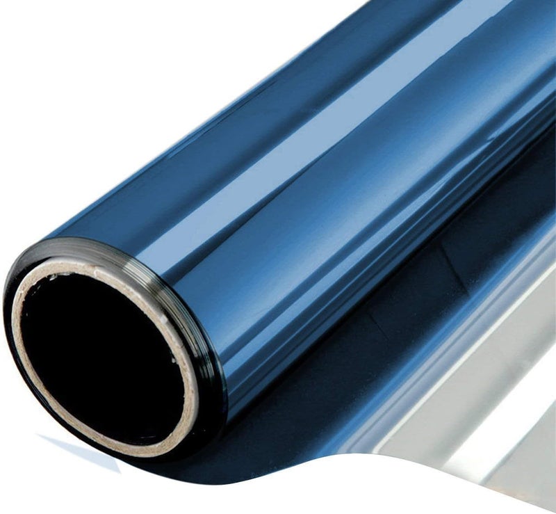 WPCTEV One Way Mirror Window Film Daytime Privacy Heat Control Film Solar Film Non-Adhesive Window Tint for Home and Office Blue & Silver 6 Mil 17.5 Inch x 6.5 Feet - Image 1
