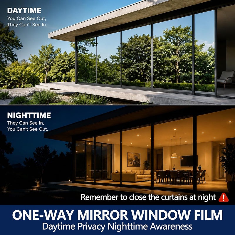 WPCTEV One Way Mirror Window Film Daytime Privacy Heat Control Film Solar Film Non-Adhesive Window Tint for Home and Office Blue & Silver 6 Mil 17.5 Inch x 6.5 Feet - Image 2