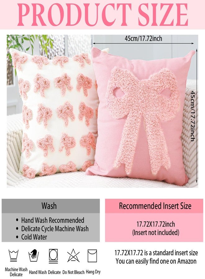 FuWeave أغطية وسائد فيويف وردية مع رباط مجموعة من 2 زينة غرفة كوكيت زخرفة تطريز رباط وردي أغطية وسائد كوشن رباط مريح أشياء بريبي وسادة فخمة من الفرو لسرير الأريكة 18 x 18 بوصة - Image 2