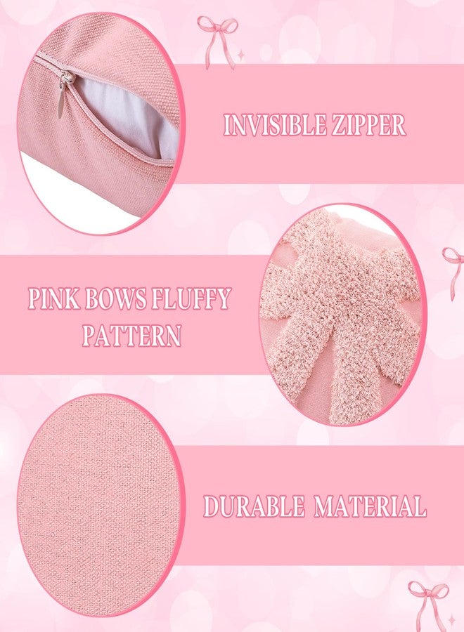 FuWeave أغطية وسائد فيويف وردية مع رباط مجموعة من 2 زينة غرفة كوكيت زخرفة تطريز رباط وردي أغطية وسائد كوشن رباط مريح أشياء بريبي وسادة فخمة من الفرو لسرير الأريكة 18 x 18 بوصة - Image 3