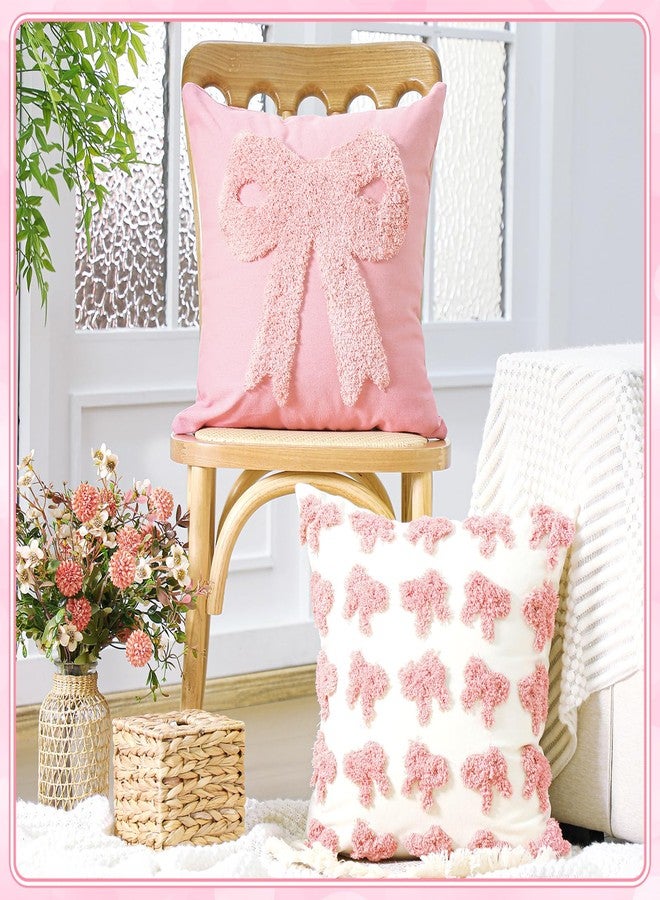 FuWeave أغطية وسائد فيويف وردية مع رباط مجموعة من 2 زينة غرفة كوكيت زخرفة تطريز رباط وردي أغطية وسائد كوشن رباط مريح أشياء بريبي وسادة فخمة من الفرو لسرير الأريكة 18 x 18 بوصة - Image 4