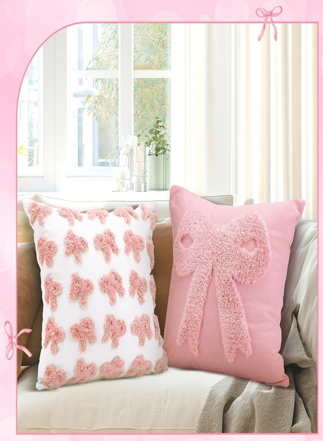 FuWeave أغطية وسائد فيويف وردية مع رباط مجموعة من 2 زينة غرفة كوكيت زخرفة تطريز رباط وردي أغطية وسائد كوشن رباط مريح أشياء بريبي وسادة فخمة من الفرو لسرير الأريكة 18 x 18 بوصة - Image 5