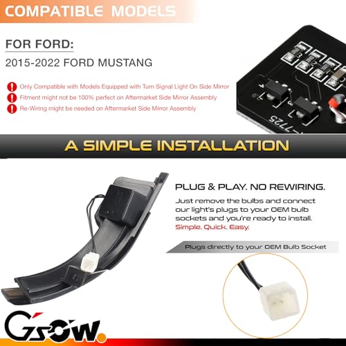 GSOWO Sequential Dynamic LED Side Mirror Turn Signal Lights for Fo-rd Mustang 2015-2023, Mustang S550 Accessories Turn Signal Indicator Lamp, 2 Pcs - Image 5