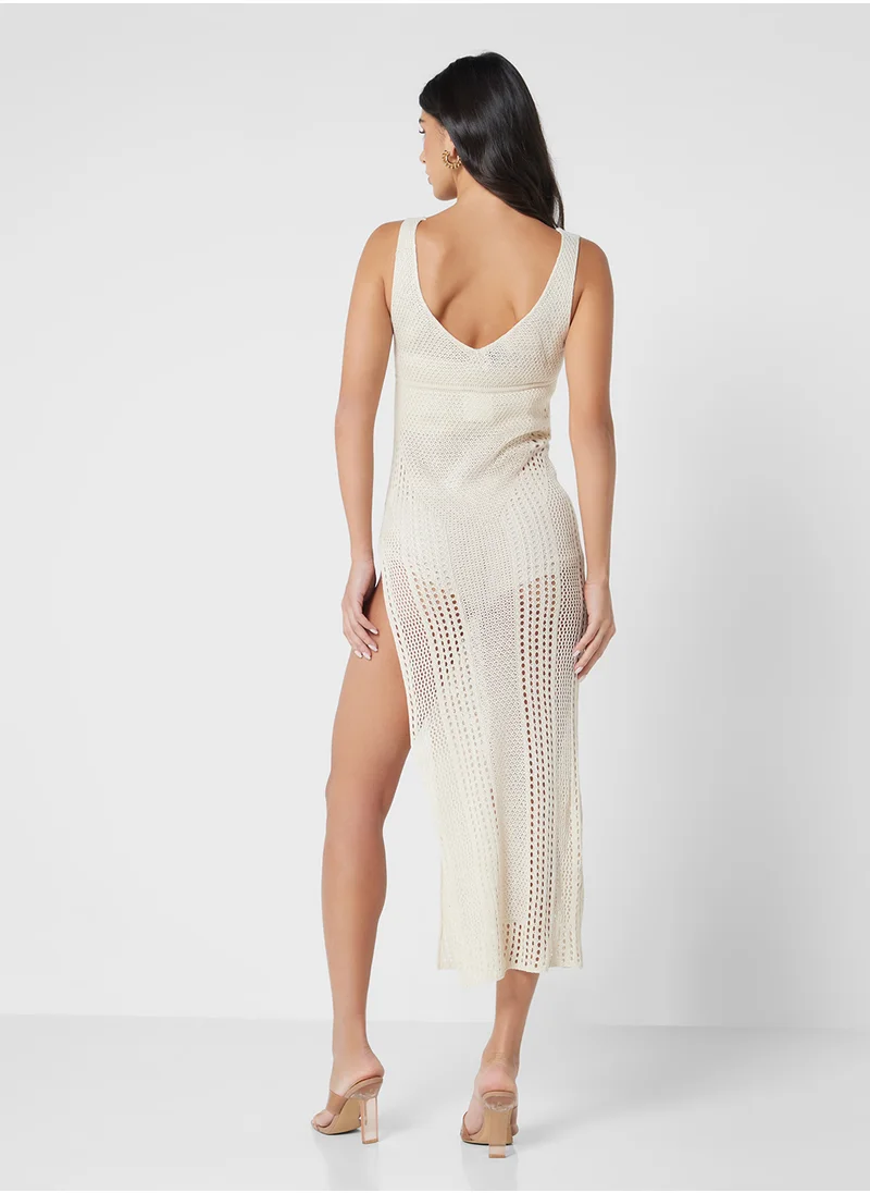 ايلا Deep Neck Crochet Beach Dress