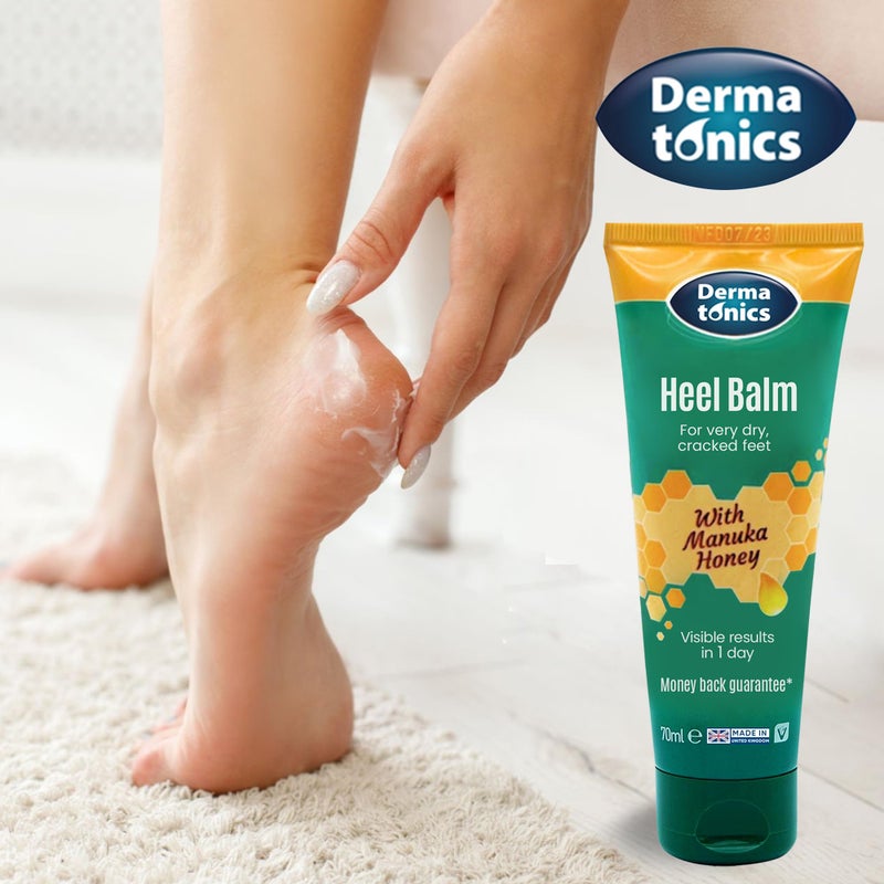 Derma tonics كريم العسل مانuka للركب والكوع - عناية مرطبة ومقشرة للكعوب والقدمين الجافة والمتشققة، مزيل للجلد الخشن، بلسم مرطب للقدمين لبشرة ناعمة وصحية - 2.37 أونصة سائلة - Image 4