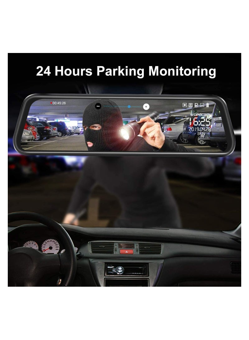 SHEZA STAR Dash Cam，Mirror Backup Camera 10 Inch Touch Screen 1080P Streaming Vehicle Media Dual Lens Full HD Reverse Camera 170°Wide Angle with Backup Camera G-Sensor Parking Monitor - Image 5