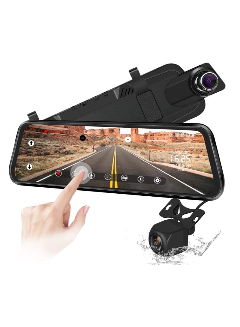 SHEZA STAR Dash Cam，Mirror Backup Camera 10 Inch Touch Screen 1080P Streaming Vehicle Media Dual Lens Full HD Reverse Camera 170°Wide Angle with Backup Camera G-Sensor Parking Monitor - Image 1