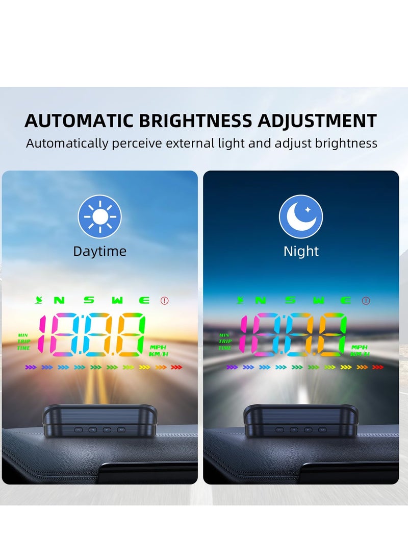 شاشة عرض أمامية للزجاج الأمامي، عداد سرعة رقمي بنظام تحديد المواقع العالمي (GPS) للسيارة، مع جهاز عرض HUD لعرض عداد السرعة مع بوصلة ووقت ومسافة القيادة وإنذار السرعة الزائدة وإنذار القيادة عند التعب - Image 4