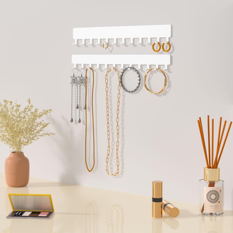 Bussdis Necklace Holder - Hanging Jewelry Organizer, Self-Adhesive, Wall Mount, 2 Pack, White - Image 3