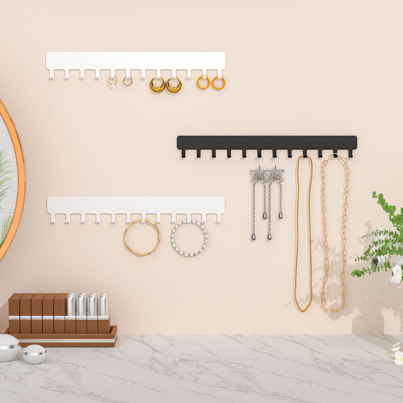 Bussdis Necklace Holder - Hanging Jewelry Organizer, Self-Adhesive, Wall Mount, 2 Pack, White - Image 4