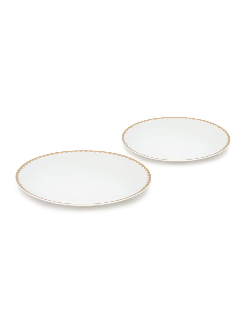 PURE HOME + LIVING PURE HOME LIVING Set of 2 Ivory and Gold Scallop Detail Ceramic Dinner Plates  - Image 3