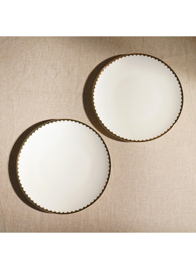 PURE HOME + LIVING PURE HOME LIVING Set of 2 Ivory and Gold Scallop Detail Ceramic Dinner Plates  - Image 2
