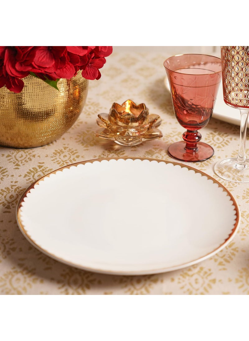 PURE HOME + LIVING PURE HOME LIVING Set of 2 Ivory and Gold Scallop Detail Ceramic Dinner Plates  - Image 1
