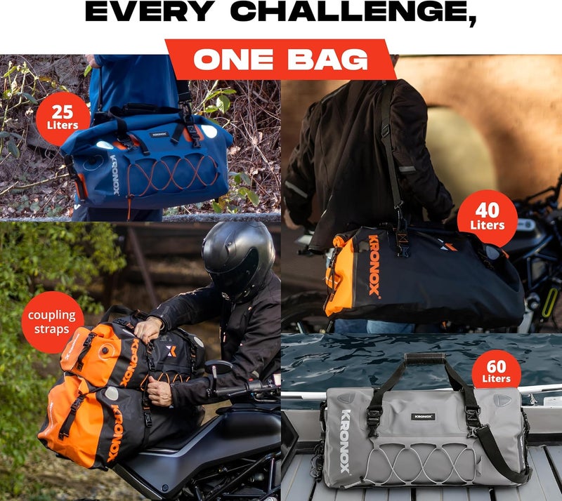 KRONOX Motorcycle Duffel Bag Waterproof 25L Blue Durable Motorcycle Luggage Saddle Bags Back Seat Dry Bag for Travel Commute Dirt Bike Gear - Image 5