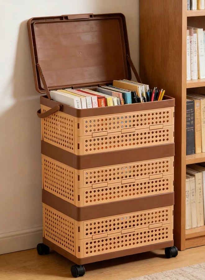 JCB CHIC 3 Tier Folding Utility Cart ,Plastic Storage Bins with Lids and Wheels,Large Capacity Storage Baskets  with Handles,Clothes Storage Box, Outdoor Camping, Home and Office Storage Box - Image 1