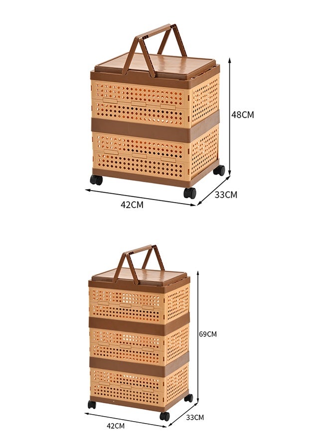 JCB CHIC 3 Tier Folding Utility Cart ,Plastic Storage Bins with Lids and Wheels,Large Capacity Storage Baskets  with Handles,Clothes Storage Box, Outdoor Camping, Home and Office Storage Box - Image 2