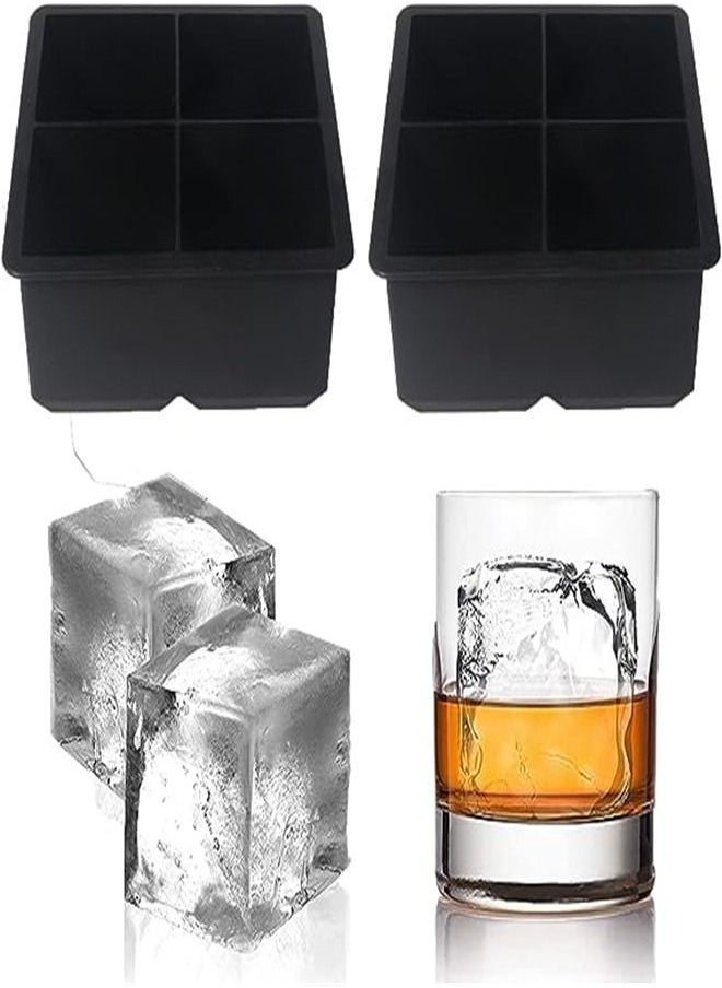 Goolsky - Goolsky Large Ice Cube Trays Silicone (2.5-Inches) - Giant Cocktail Silicone Ice Maker, Scotch Whiskey Ice Cube, Easy Release Reusable Ice Cubes,Food Grade (Black 2 Tray) - Image 1