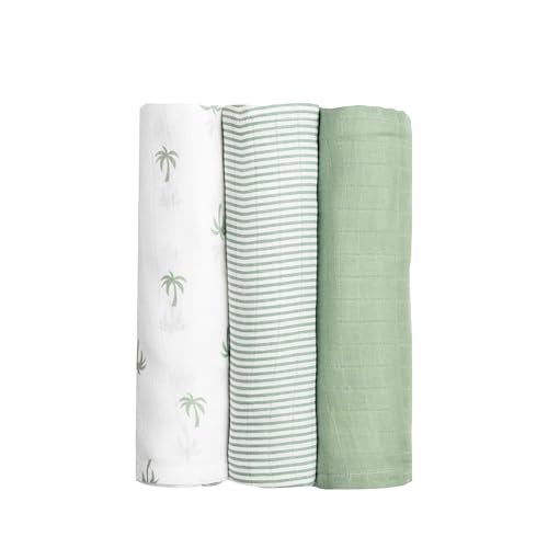 Masilo 100% Organic Cotton Muslin Swaddle Wrap/New Born/Multiuse Lightweight/Multi Pack Gift Set/Soft Breathable Combo Pack/Pack of 3/40 x 40 in - Palm - Image 1