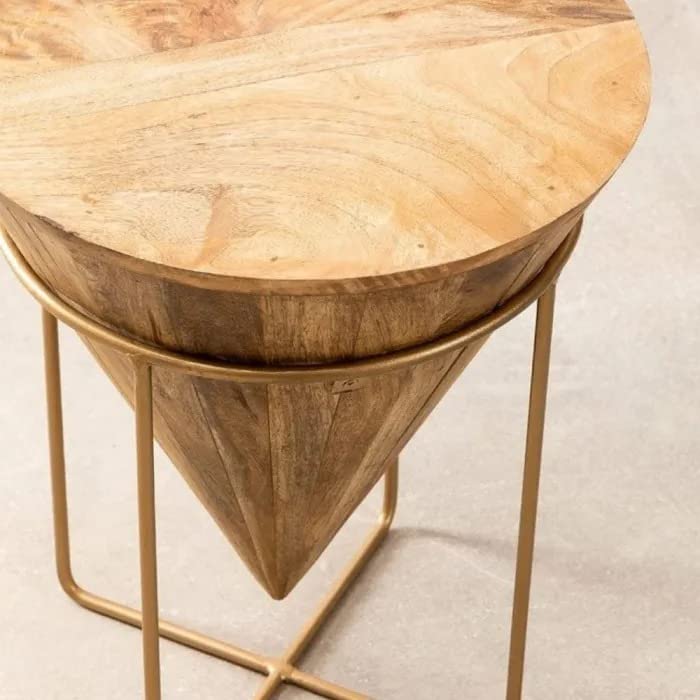 Priti Wooden Coffee Table Living Room Table Solid Wood in Conical Shape | Wooden Surface Top & Sturdy Metal Legs Industrial Sofa Table for Living Room Modern Design Home Furniture - Image 4