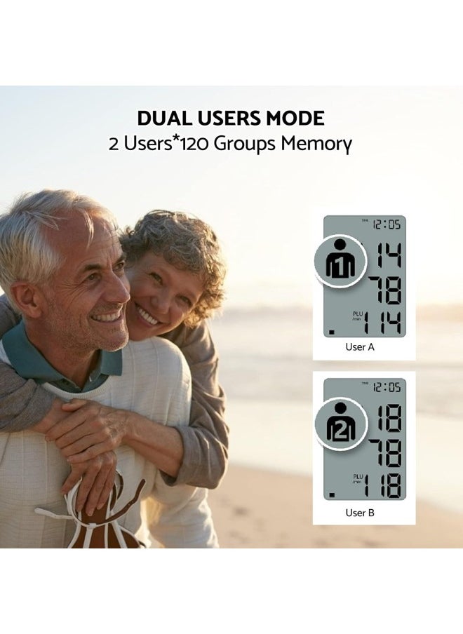 Blood Pressure Monitor, Upper Arm Automatic Digital BP Machine for Precise Blood Pressure Measurement & Pulse Measurement & Arrhythmia Display, 2x120 Group Dual User Mode