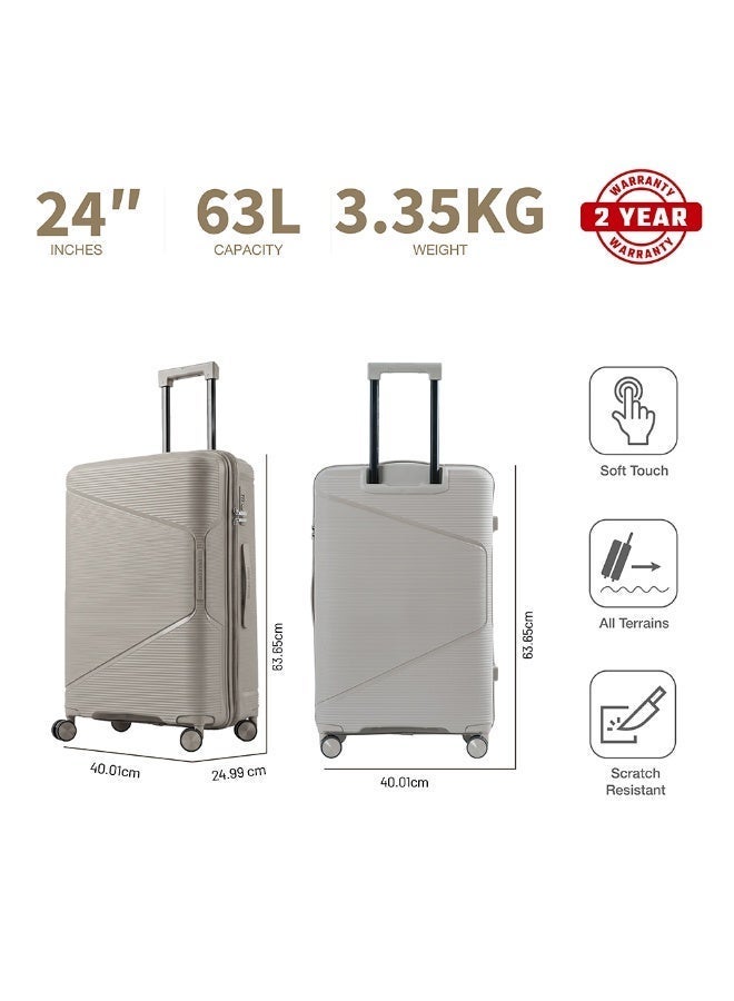 Eagle Express Cruiser Elite 24 Inch Medium Luggage Khaki, PP Hard Shell Check-In Trolley Suitcase with Lightweight Travel Design, Durable Spinner Wheels, Secure Lock System and 2 Year Warranty - Image 4