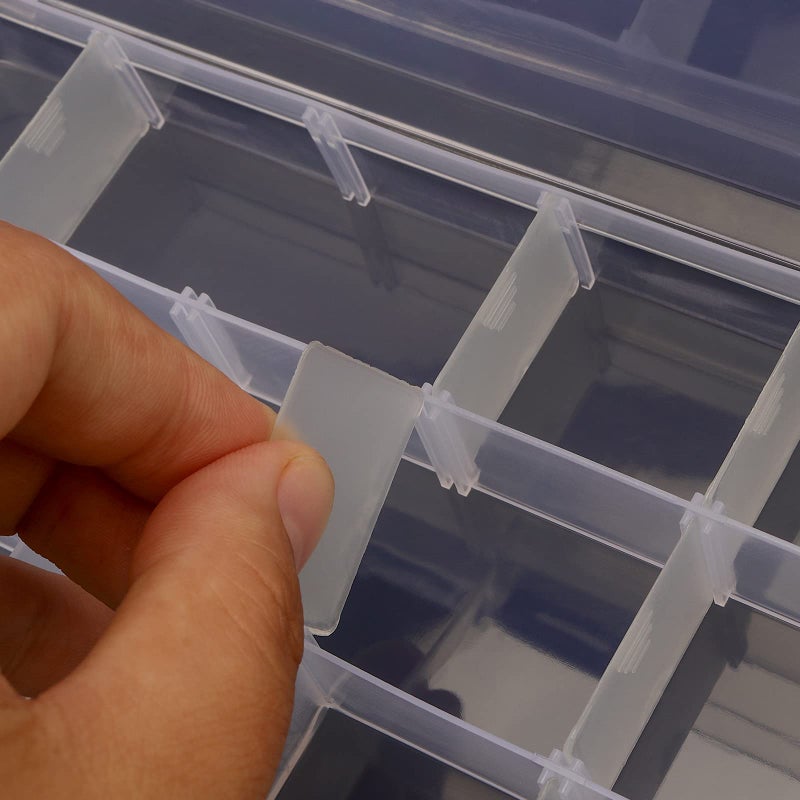 SINJEUN 32 Pack 15 Grids Plastic Jewelry Organizer Box, Clear Jewelry Storage Boxes with Removable Dividers, Small Beads Storage Container for Art and Crafts, Fishing Tackles - Image 3