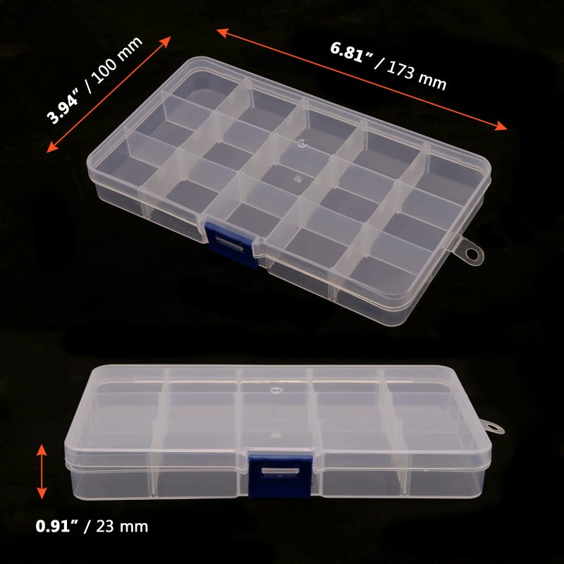 SINJEUN 32 Pack 15 Grids Plastic Jewelry Organizer Box, Clear Jewelry Storage Boxes with Removable Dividers, Small Beads Storage Container for Art and Crafts, Fishing Tackles - Image 2