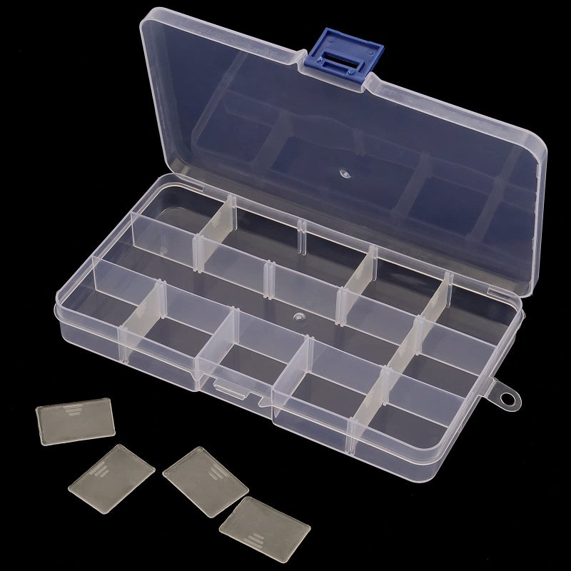 SINJEUN 32 Pack 15 Grids Plastic Jewelry Organizer Box, Clear Jewelry Storage Boxes with Removable Dividers, Small Beads Storage Container for Art and Crafts, Fishing Tackles - Image 4