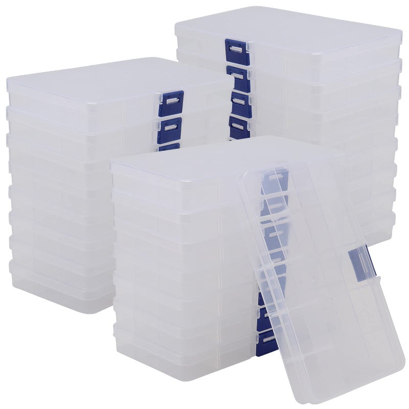 SINJEUN 32 Pack 15 Grids Plastic Jewelry Organizer Box, Clear Jewelry Storage Boxes with Removable Dividers, Small Beads Storage Container for Art and Crafts, Fishing Tackles - Image 1