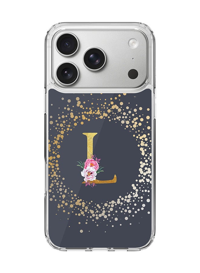 Stylizedd Classic Clear MagSafe Case for iPhone 17 Pro , Hybrid Soft Case Flexible Edges Anti Drop TPU PC Gel Thin Transparent Cover [ Designed for iPhone 17 Pro ] - Custom Monogram Initial Letter Floral Pattern Alphabet - L  (Grey )