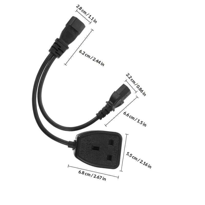 Power Cable Splitter Adapter Cord C14 To UK 3 Power Cord Accessory - Image 2