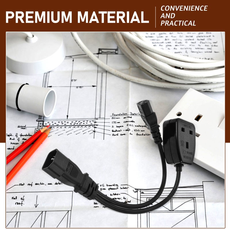 Power Cable Splitter Adapter Cord C14 To UK 3 Power Cord Accessory - Image 3