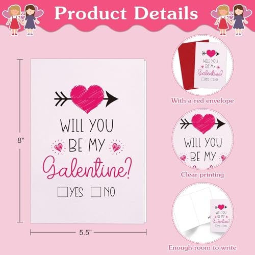 D4DREAM Happy Galentines Day Cards for Her Will You Be My Galentines Valentines Greeting Card for Friends Best Friend Pink Love Card Happy Galentines Gifts Card with Envelope for Friends Girl Women - Image 3