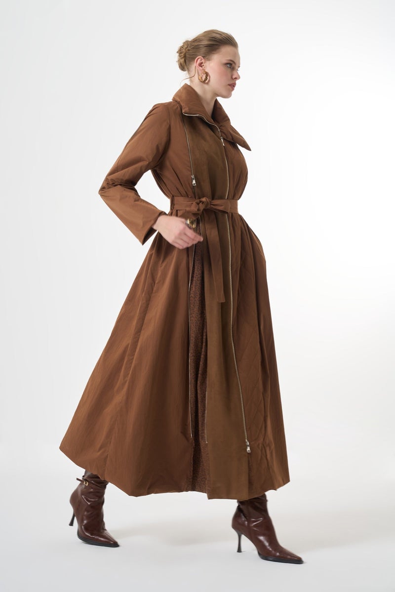 MissWhence Overcoat with Side Slit and Leopard Pattern - Brown - Image 5