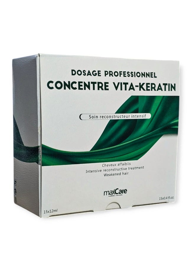 Maxcare Max Care Vita Keratin Concentrate for Weak Hair Intensive Repair Treatment, 15 x 12 ml, Professional Packs - Image 2