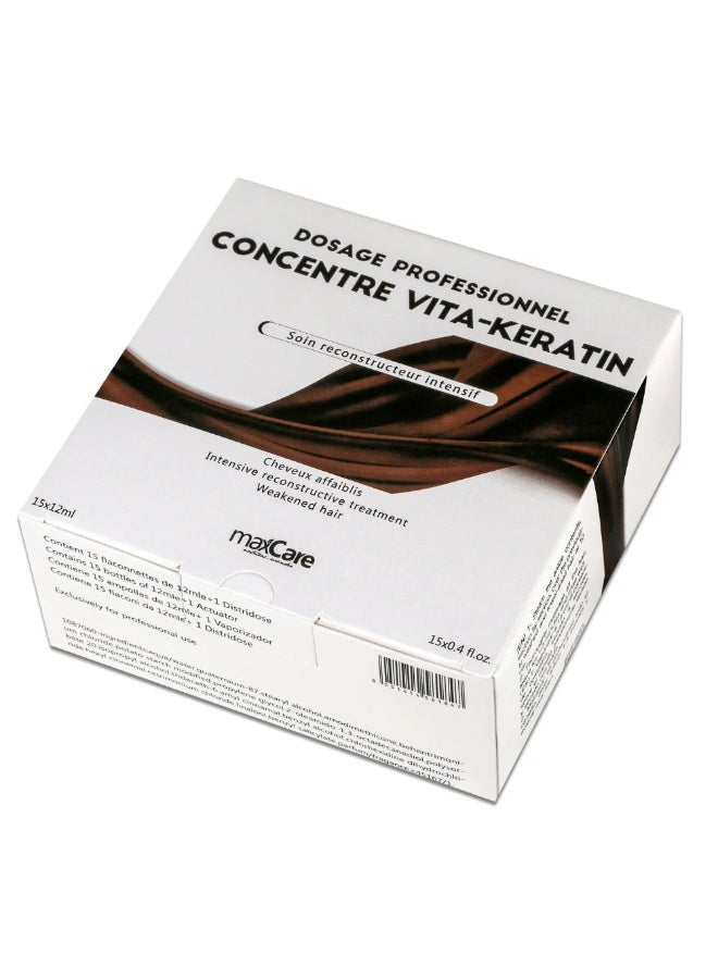 Maxcare Max Care Vita Keratin Concentrate for Weak Hair Intensive Repair Treatment, 15 x 12 ml, Professional Packs - Image 4