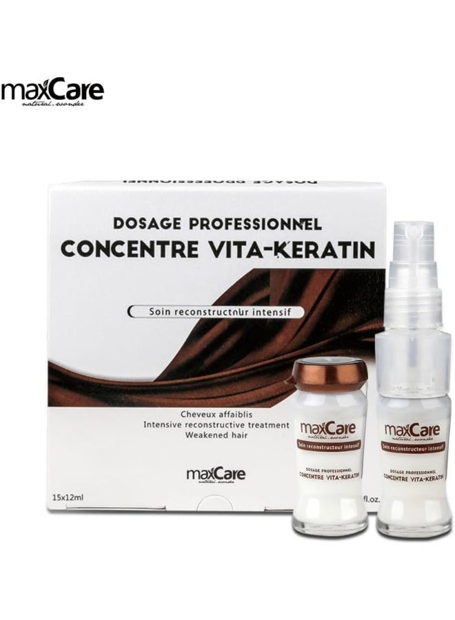 Maxcare Max Care Vita Keratin Concentrate for Weak Hair Intensive Repair Treatment, 15 x 12 ml, Professional Packs - Image 1