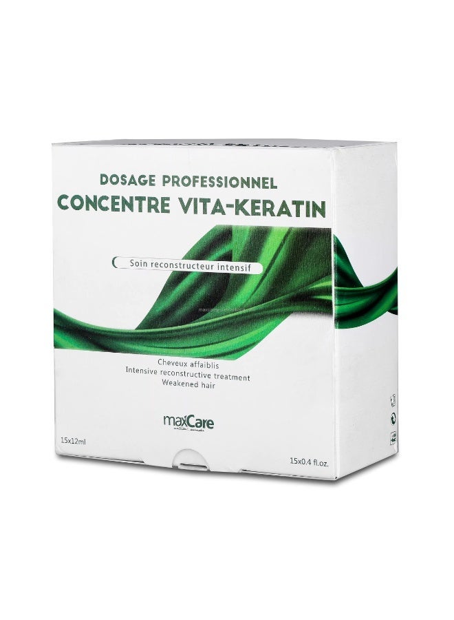 Maxcare Max Care Vita Keratin Concentrate for Weak Hair Intensive Repair Treatment, 15 x 12 ml, Professional Packs - Image 3
