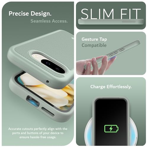 TUDIA MergeGrip [Military Grade] Designed for Google Pixel 9a Case 2025, [Drop Tested] Dual Layer Shockproof Slim Non-Slip Heavy Duty Protective Phone Cases - Green Lily - Image 5