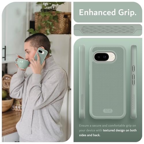 TUDIA MergeGrip [Military Grade] Designed for Google Pixel 9a Case 2025, [Drop Tested] Dual Layer Shockproof Slim Non-Slip Heavy Duty Protective Phone Cases - Green Lily - Image 3