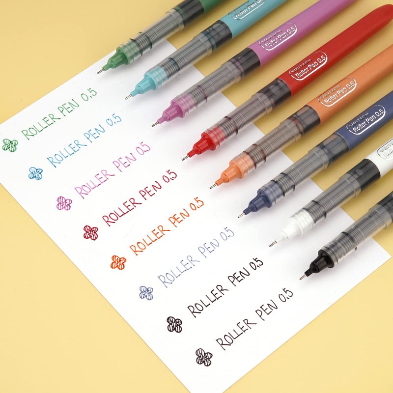 WRITECH Liquid Ink Rollerball, 0.5mm Extra Fine Point, Smooth Writing Quick Dry Roller Pens 8 Assorted Colors for Journaling, Drawing & Sketching (Vintage) - Image 2
