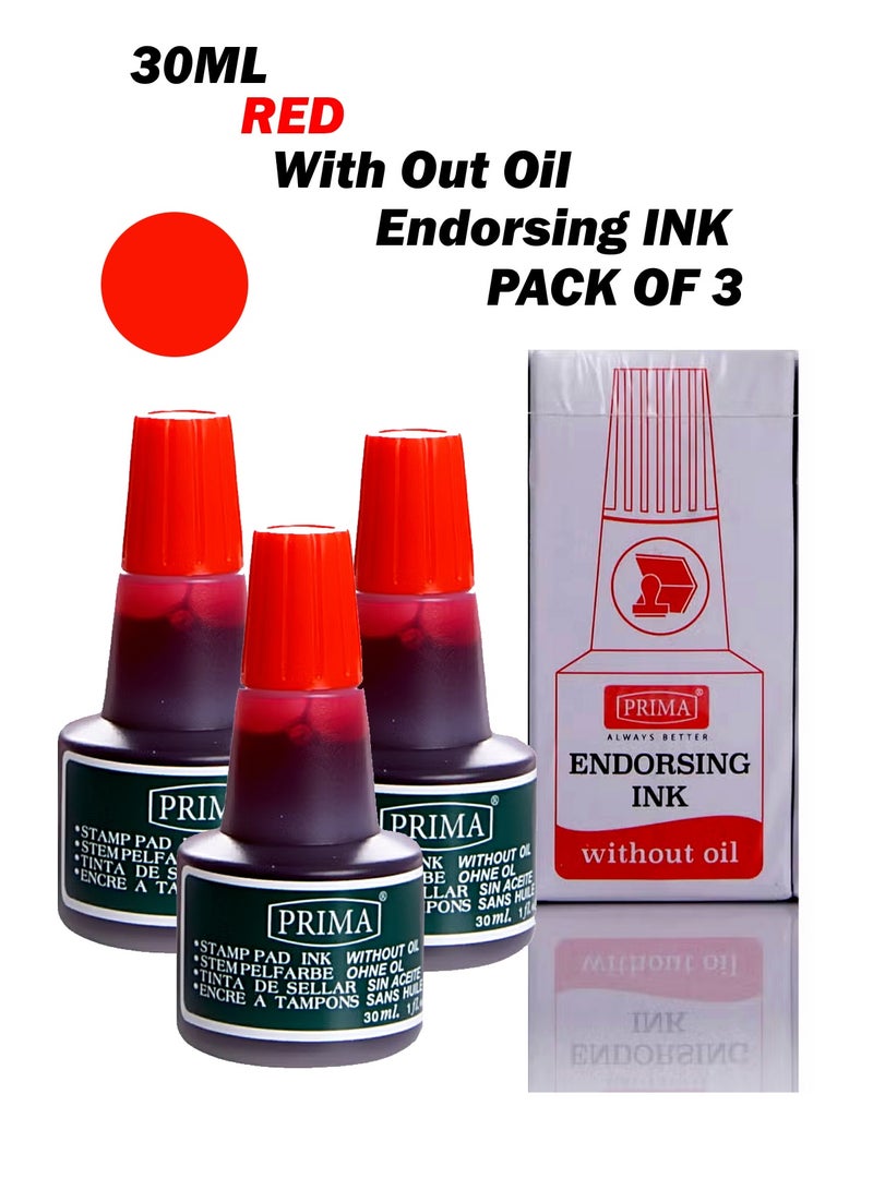 بريما عبوة من 3 وسادات حبر أحمر/30 مل/بدون زيت/حبر ختم - Image 1