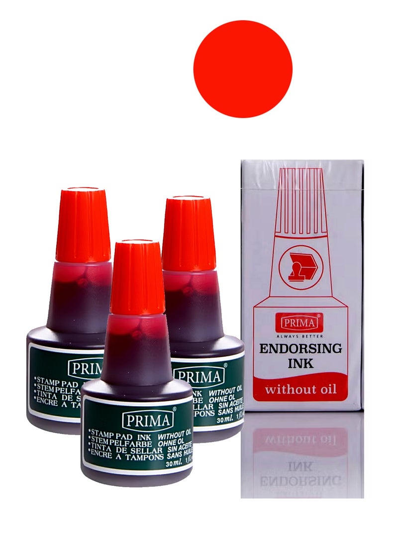 بريما عبوة من 3 وسادات حبر أحمر/30 مل/بدون زيت/حبر ختم - Image 2