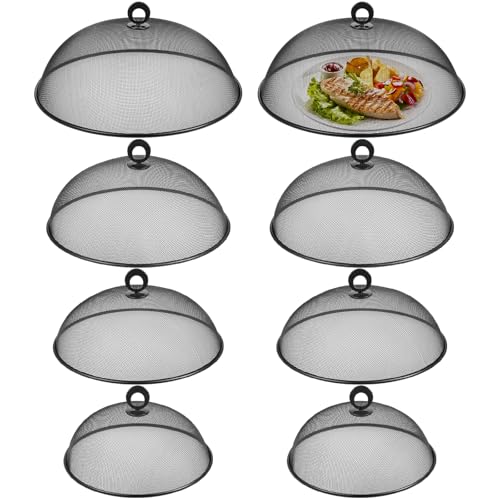 Foxtell 8 Pcs Metal Mesh Food Cover 14" 12" 11" 10" Mesh Food Tents Fly Fruit Screen Food Net Dome Screen Plate Covers for Dinner Plates Reusable Picnic Food Umbrella for Table, Camping, Outside Parties - Image 1