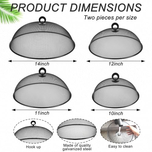 Foxtell 8 Pcs Metal Mesh Food Cover 14" 12" 11" 10" Mesh Food Tents Fly Fruit Screen Food Net Dome Screen Plate Covers for Dinner Plates Reusable Picnic Food Umbrella for Table, Camping, Outside Parties - Image 2