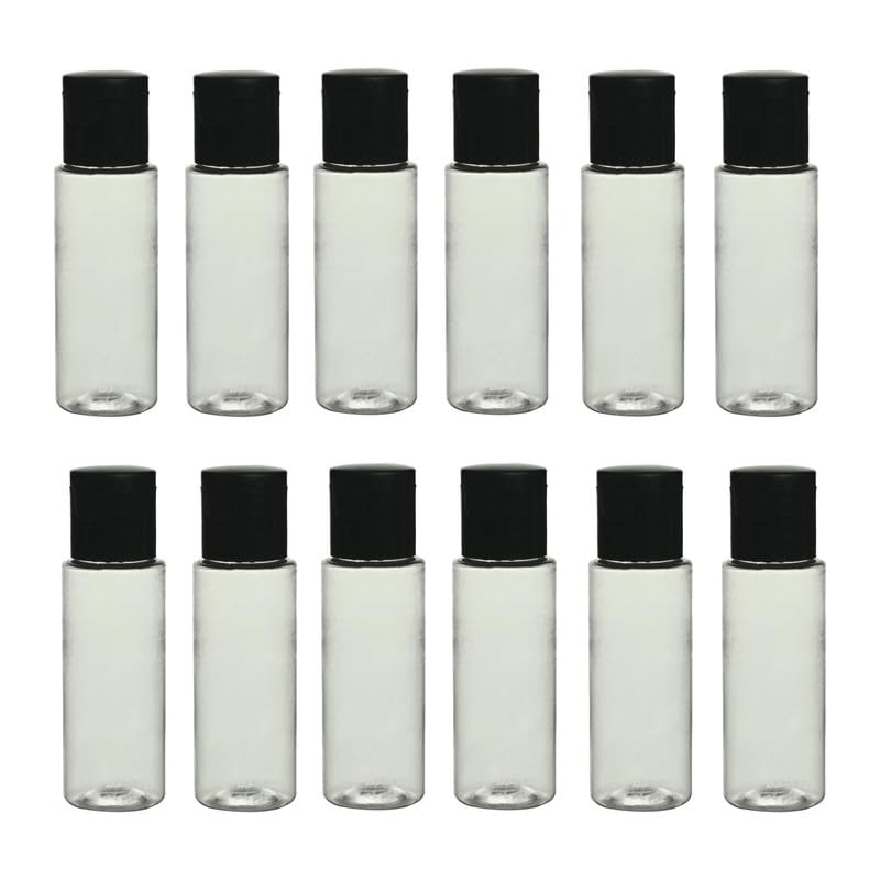 Devinez Clear Round Pet Bottle, 30ml (Pack of 12) with Black Flip-Top Cap for Serum, Essential Oils, Blends, DIY Skin Care, Cosmetics, Multipurpose Bottle for Home and Travel Purpose - Image 1