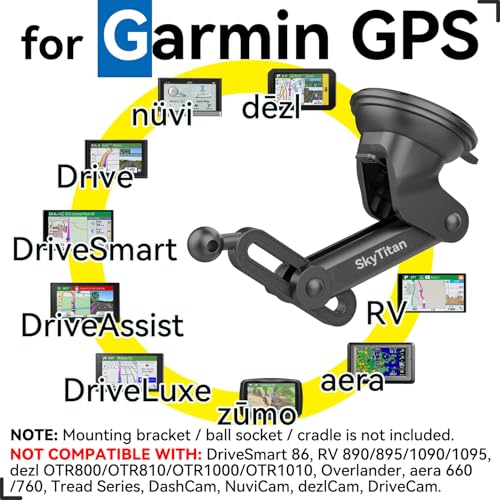 SkyTitan SkyTian for Garmin GPS Car Mount Replacement Sticky Suction Cup 17mm Ball Mount Long Arm Windshield Holder fit Garmin Nuvi Drive Dezl RV GPS, Black - Image 4