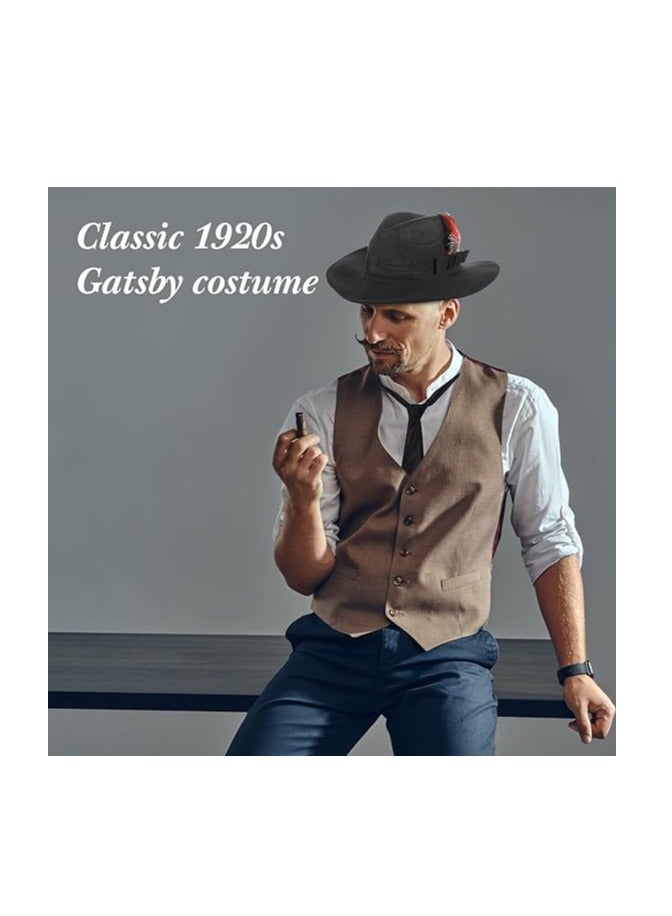 Men's Roaring 1920s Set, Black Hat Y Back Costume Braces Arm Bands Men Bow Tie and Suspender Sets Pocket Watch Spats - Image 3